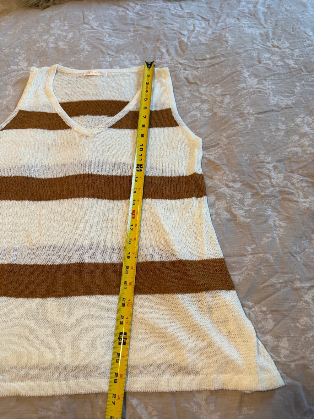 Kirundo Sleeveless Knit Shorts - Cream with Brown Stripes, Size Medium - Picture 10 of 13